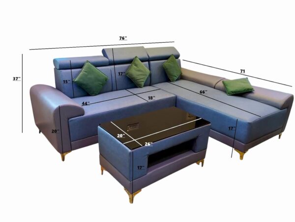 Taxzek 2-3 Seater L-Shaped Lounger Sofa with Storage Centre Table, Grey Leather with Green Cushion - Image 2