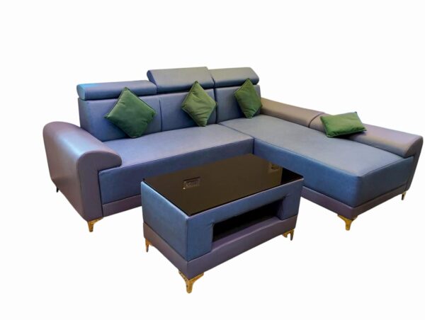 Taxzek 2-3 Seater L-Shaped Lounger Sofa with Storage Centre Table, Grey Leather with Green Cushion - Image 5