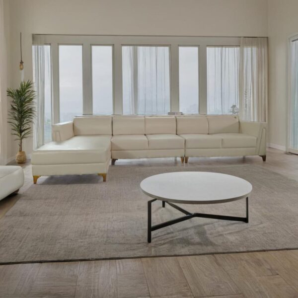 Taxzek Modern L-Shaped Sectional Sofa, Cream Leather Upholstery, Gold-Tone Legs 2+2+Lounger for Living Room,Office, Guest House - Image 6