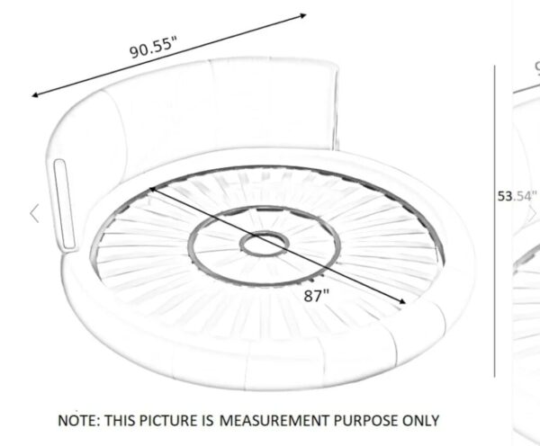 Modern Round Platform Bed with Curved Headboard, White Upholstered, LED Base Light - Image 2