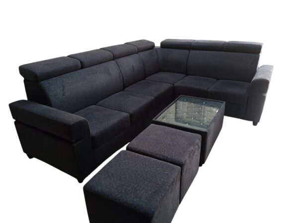 Taxzek 6+2 Modern L-Shaped Sectional Sofa Set with Glass Centre Table, Adjustable Headrests, Grey Fabric, 2 Ottoman Stools - Image 4