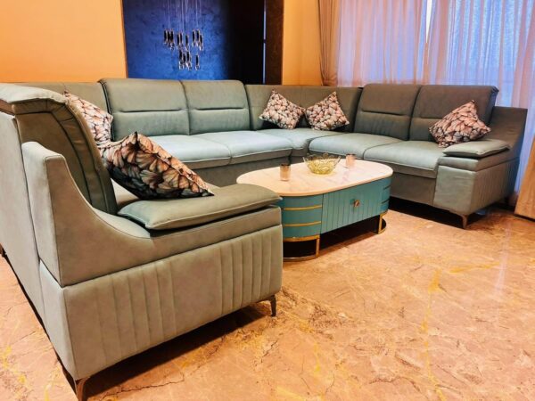 Taxzek Modern TV Stand Entertainment Unit, Teal and Gold Accents, White Marble Top, Storage Console - Image 7