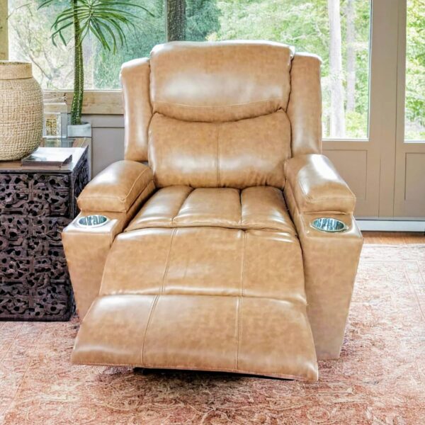 Taxzek Leather Single Recliner Chair Sofa with Cup Holders, Headrest, Footrest, Storage Console, Camel Brown for Living Room, Gaming, Office - Image 3