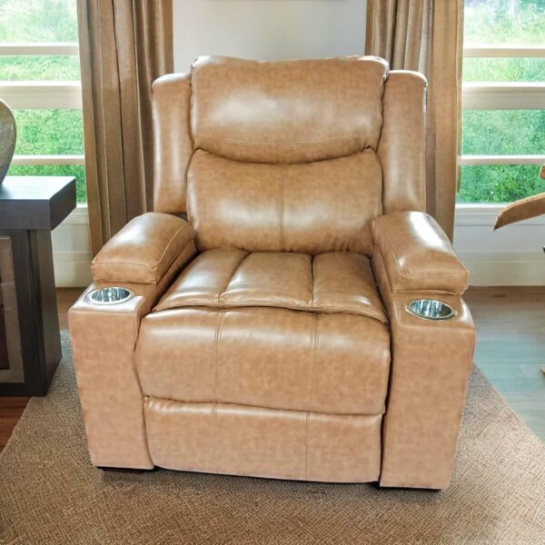 Taxzek Leather Single Recliner Chair Sofa with Cup Holders, Headrest, Footrest, Storage Console, Camel Brown for Living Room, Gaming, Office - Image 4