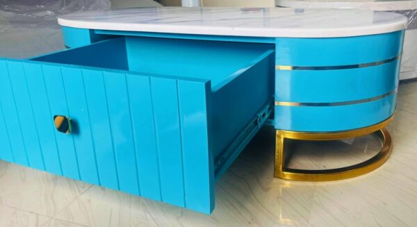 Taxzek Modern TV Stand Entertainment Unit, Teal and Gold Accents, White Marble Top, Storage Console - Image 3