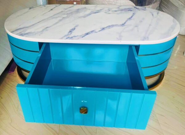 Taxzek Modern TV Stand Entertainment Unit, Teal and Gold Accents, White Marble Top, Storage Console - Image 4