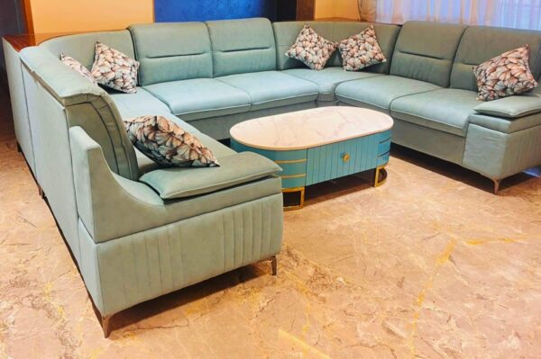 Taxzek Modern TV Stand Entertainment Unit, Teal and Gold Accents, White Marble Top, Storage Console - Image 5