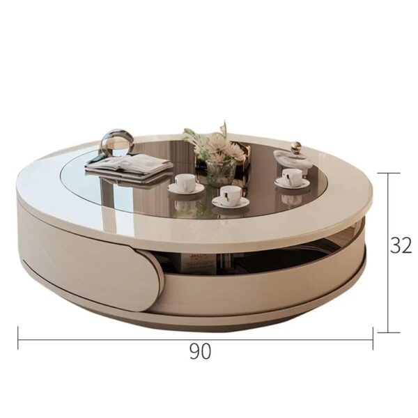 Taxzek Modern Round Coffee Table Without Storage with Tempered Top, White High Gloss Finish, 360-Degree Rotating Design for Living Room, Home, Sofa Set - Image 3
