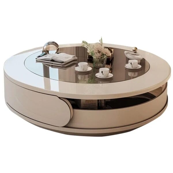 Taxzek Modern Round Coffee Table Without Storage with Tempered Top, White High Gloss Finish, 360-Degree Rotating Design for Living Room, Home, Sofa Set - Image 4
