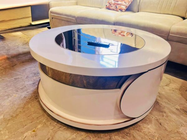 Taxzek Modern Round Coffee Table Without Storage with Tempered Top, White High Gloss Finish, 360-Degree Rotating Design for Living Room, Home, Sofa Set - Image 5