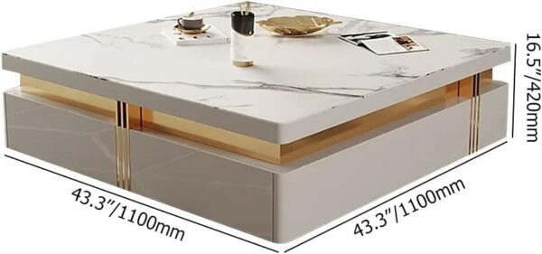 Taxzek Modern and Elegant White PU Polish Coffee Table with Storage 4 Drawers, White Marble Effect Top, Gold Metal Frame,Tea Table for Living Room, Guest Room, Home, Hall - Image 2
