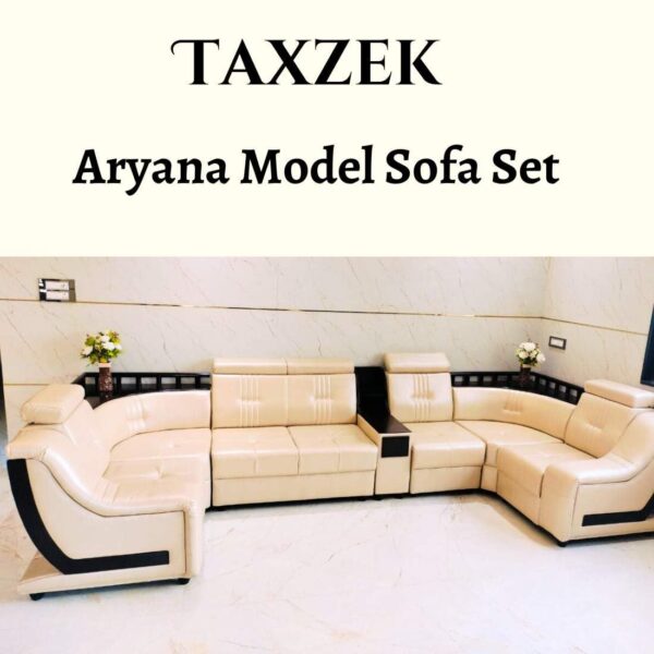 Taxzek Aryana Leather Sofa Set, Beige Colour, 7 Seater, U-Shape, 40 Density Foam, Wooden Frame with Center Table - Image 2