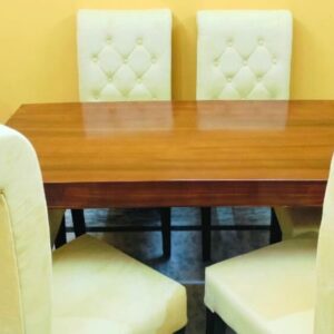 Taxzek Solid Wood Dining Table with 6 Upholstered Chairs, Yellow+ Brown