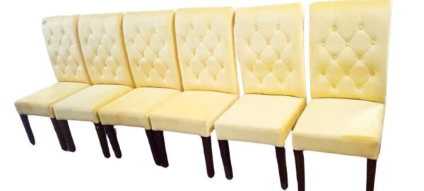Taxzek Solid Wood Dining Table with 6 Upholstered Chairs, Yellow+ Brown - Image 3
