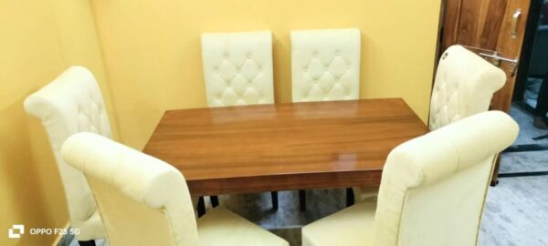 Taxzek Solid Wood Dining Table with 6 Upholstered Chairs, Yellow+ Brown - Image 4