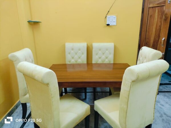Taxzek Solid Wood Dining Table with 6 Upholstered Chairs, Yellow+ Brown - Image 5