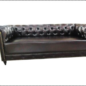 Taxzek 3 Seater Golden Button Tufted Design Tudor Leather Sofa Couch, Chesterfield Sofa Set for Living Room, Dining Room, Bedroom, Guestroom, Office, Hotel, Brown