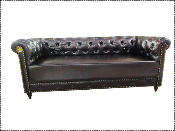 Taxzek 3 Seater Golden Button Tufted Design Tudor Leather Sofa Couch, Chesterfield Sofa Set for Living Room, Dining Room, Bedroom, Guestroom, Office, Hotel, Brown