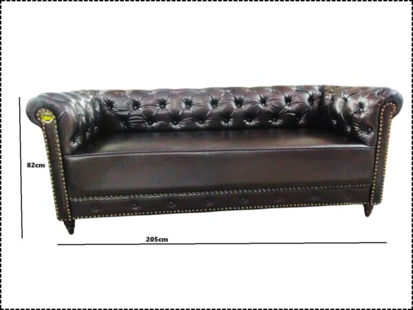 Taxzek 3 Seater Golden Button Tufted Design Tudor Leather Sofa Couch, Chesterfield Sofa Set for Living Room, Dining Room, Bedroom, Guestroom, Office, Hotel, Brown - Image 2