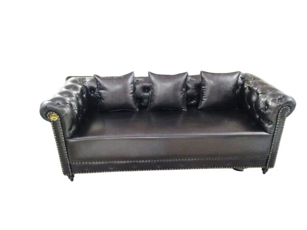 Taxzek 3 Seater Golden Button Tufted Design Tudor Leather Sofa Couch, Chesterfield Sofa Set for Living Room, Dining Room, Bedroom, Guestroom, Office, Hotel, Brown - Image 5