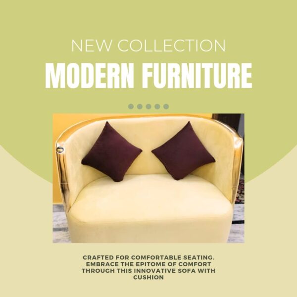 Taxzek 2 Seater Sofa for Living Room, Yellow + Brown, with Throw Pillow and Centre Table - Image 3
