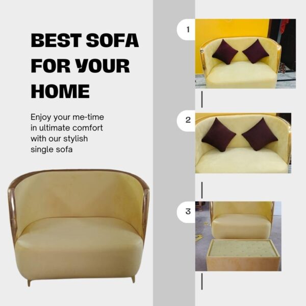 Taxzek 2 Seater Sofa for Living Room, Yellow + Brown, with Throw Pillow and Centre Table - Image 4