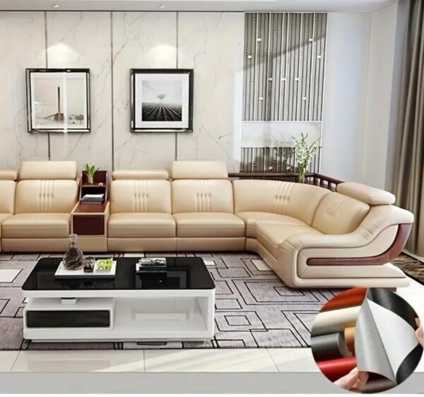 Taxzek Aryana Leather Sofa Set, Beige Colour, 7 Seater, U-Shape, 40 Density Foam, Wooden Frame with Center Table - Image 4