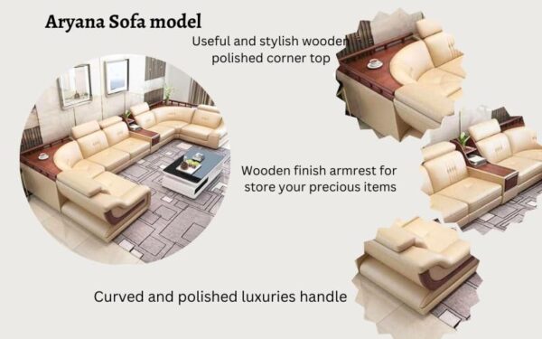 Taxzek Aryana Leather Sofa Set, Beige Colour, 7 Seater, U-Shape, 40 Density Foam, Wooden Frame with Center Table - Image 5
