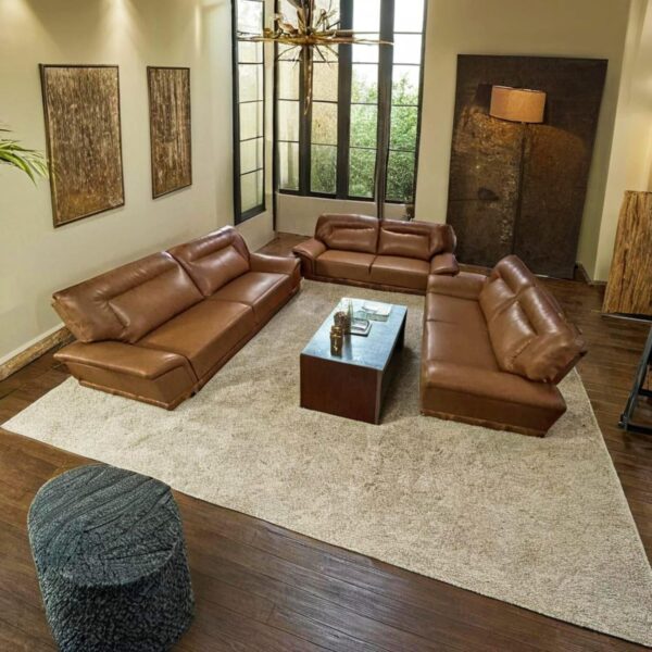 Taxzek Leather Living Room Sofa Set, 2 Seater with Stainless Steel Legs,Wheat Brown - Image 3