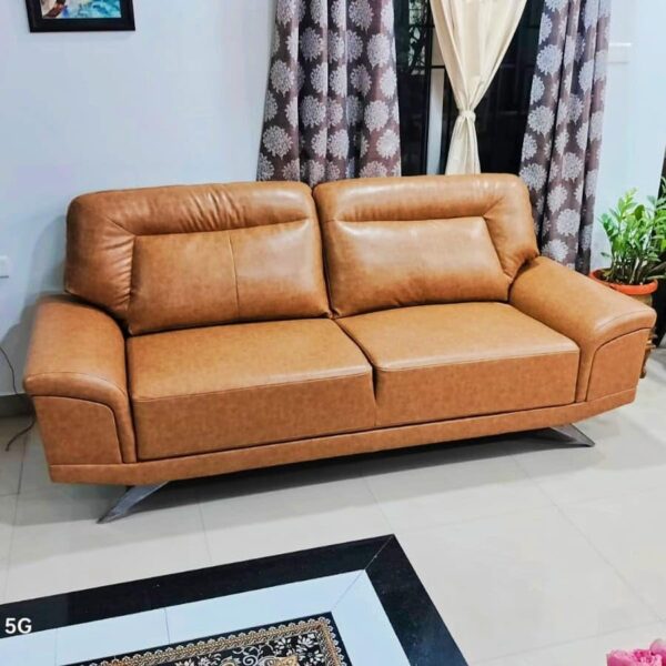 Taxzek Leather Living Room Sofa Set, 2 Seater with Stainless Steel Legs,Wheat Brown - Image 4