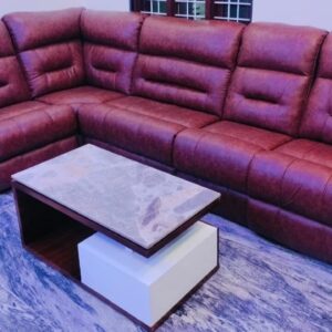 Taxzek Multifunctional LHS and RHS 6 Seater Recliner Sofa, Brown Leather, Cup Holder Without Centre Table for Living Room, Office Drawing Room