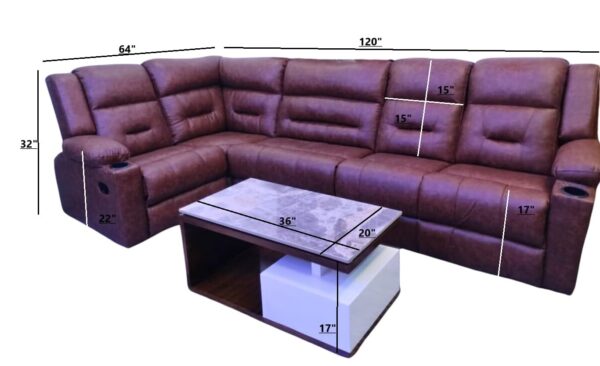 Taxzek Multifunctional LHS and RHS 6 Seater Recliner Sofa, Brown Leather, Cup Holder Without Centre Table for Living Room, Office Drawing Room - Image 2