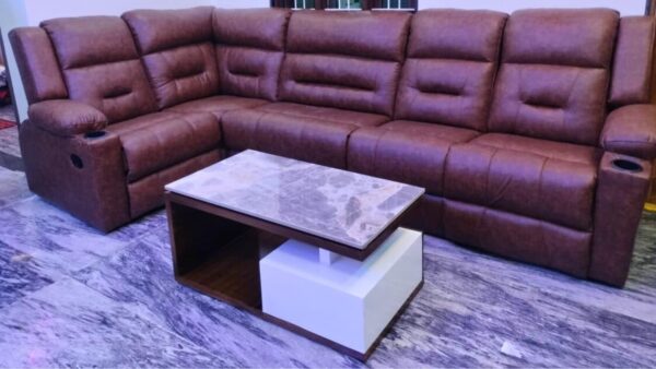 Taxzek Multifunctional LHS and RHS 6 Seater Recliner Sofa, Brown Leather, Cup Holder Without Centre Table for Living Room, Office Drawing Room - Image 3