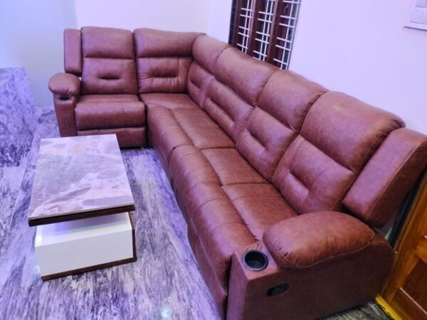 Taxzek Multifunctional LHS and RHS 6 Seater Recliner Sofa, Brown Leather, Cup Holder Without Centre Table for Living Room, Office Drawing Room - Image 4