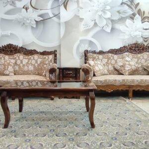 Taxzek 4x4 Seater 3x3 Seater Wooden Sofa Set with Floral Pattern, Recliner, Side Table, Coffee Table for Living Room,