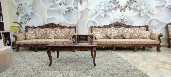 Taxzek 4x4 Seater 3x3 Seater Wooden Sofa Set with Floral Pattern, Recliner, Side Table, Coffee Table for Living Room,