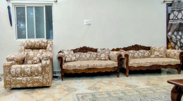 Taxzek 4x4 Seater 3x3 Seater Wooden Sofa Set with Floral Pattern, Recliner, Side Table, Coffee Table for Living Room, - Image 3