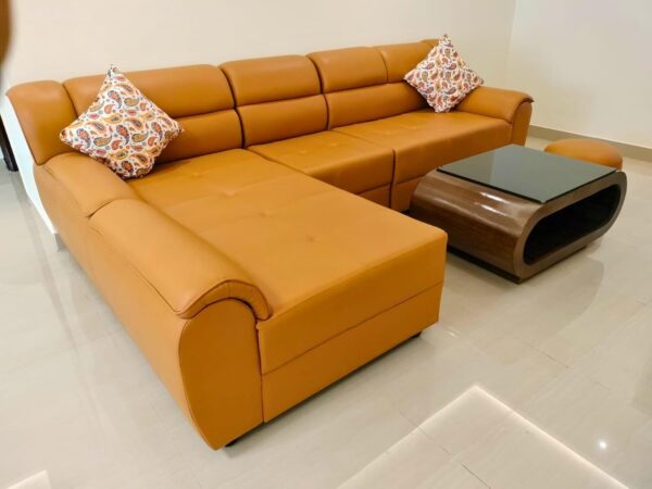Taxzek 5+1 Seater with Lounger Multifunctional LHS and RHS Living Room Sofa Set, Black Glass Top Wooden Centre Table with Ample Storage, Ottoman,Throw Pillow Tan Brown - Image 4
