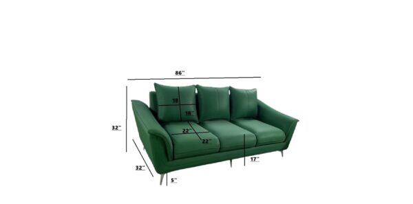 Taxzek Battle Green Sofa with Orange Cushions, Green Pillows, 3 Seater Leather Upholstery with SS Legs - Image 2