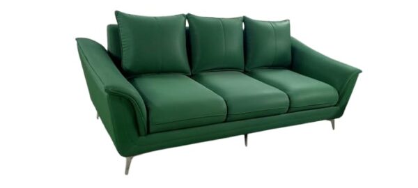 Taxzek Battle Green Sofa with Orange Cushions, Green Pillows, 3 Seater Leather Upholstery with SS Legs - Image 3