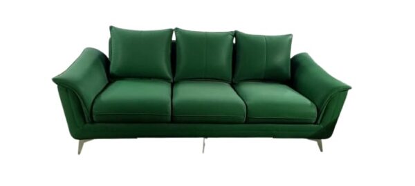Taxzek Battle Green Sofa with Orange Cushions, Green Pillows, 3 Seater Leather Upholstery with SS Legs - Image 5