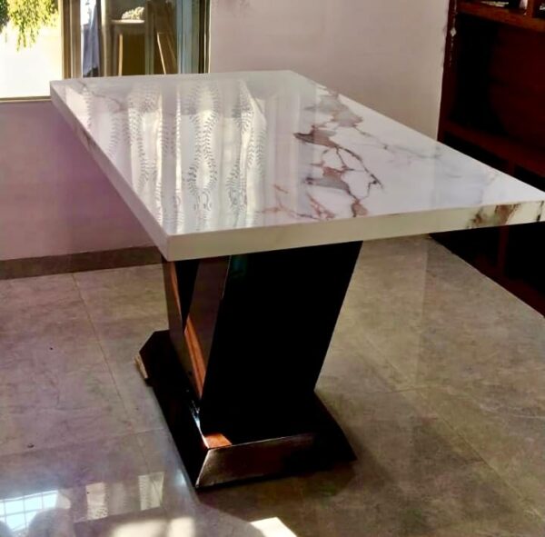 Taxzek Modern Dining Set, 4 Cream Leather Chairs with Marble-Look Table, V-Base, Diamond Pattern - Image 3