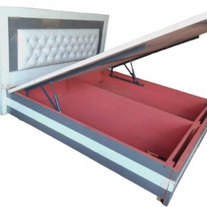 Taxzek King Size Bed with Storage, Beautiful Headrest, White+ Grey