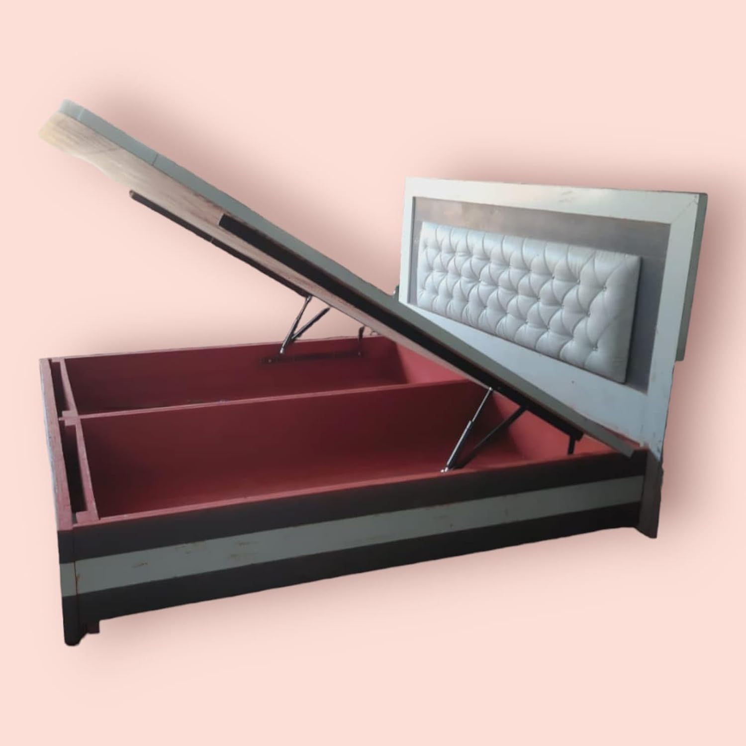 Taxzek King Size Bed with Storage, Beautiful Headrest, White+ Grey - Image 4