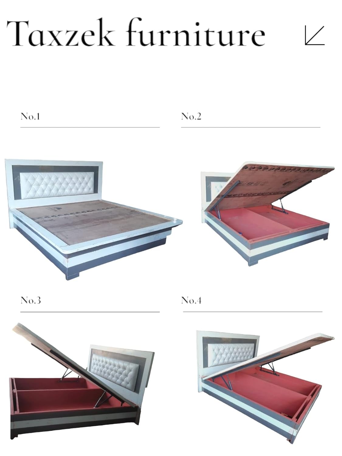 Taxzek King Size Bed with Storage, Beautiful Headrest, White+ Grey - Image 5