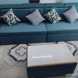 Taxzek Blue Sofa cumbed with 6 Seater with Lounger and Functional Storage