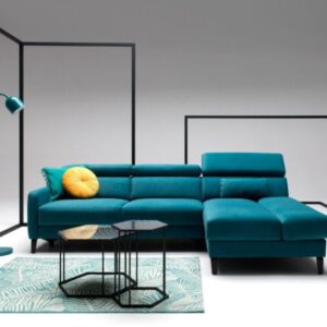 Taxzek Teal Blue Modern Sectional Floor Sofa with Chaise Lounge, Foldable Armrest and Adjustable Headrest with Standing
