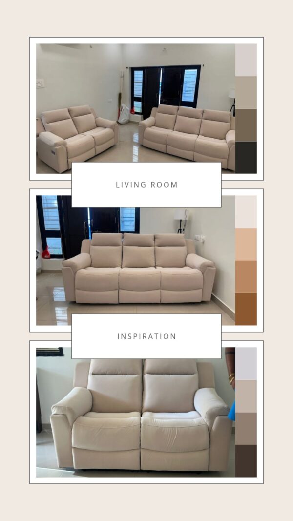 Taxzek Modern Recliner Sofa Set, 2-Piece Living Room Set with 2-Seater and 3-Seater, Beige Fabric Upholstery, Power Reclining - Image 2