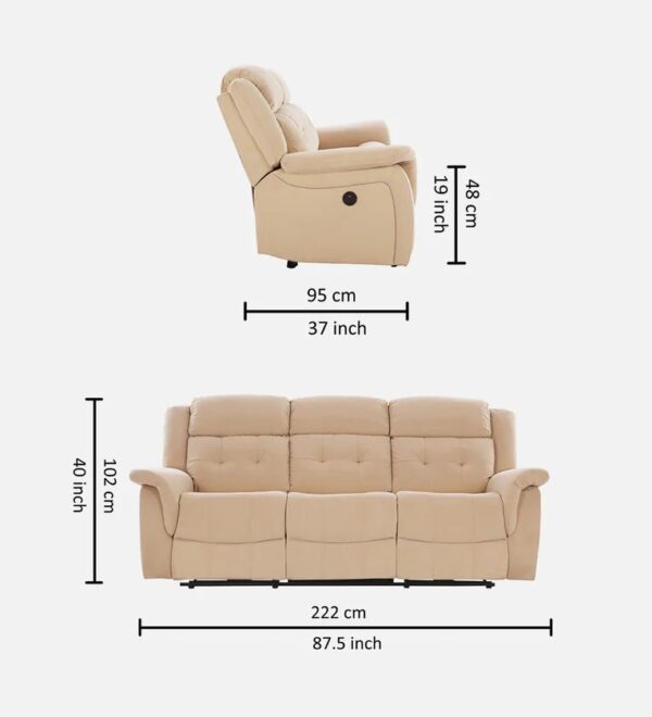 Taxzek Modern Recliner Sofa Set, 2-Piece Living Room Set with 2-Seater and 3-Seater, Beige Fabric Upholstery, Power Reclining - Image 3