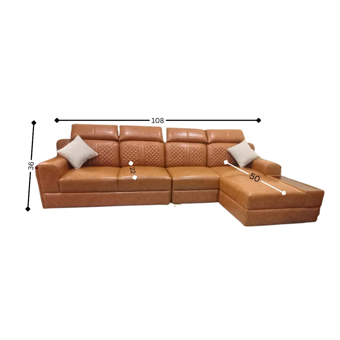 taxzek modern l shaped sectional sofa| 6 seater| brown leather with quilted pattern| adjustable headrests| ss golden legs. taxzek modern l shaped sectional sofa| 6 seater| brown leather with quilted pattern| adjustable headrests| ss golden legs.